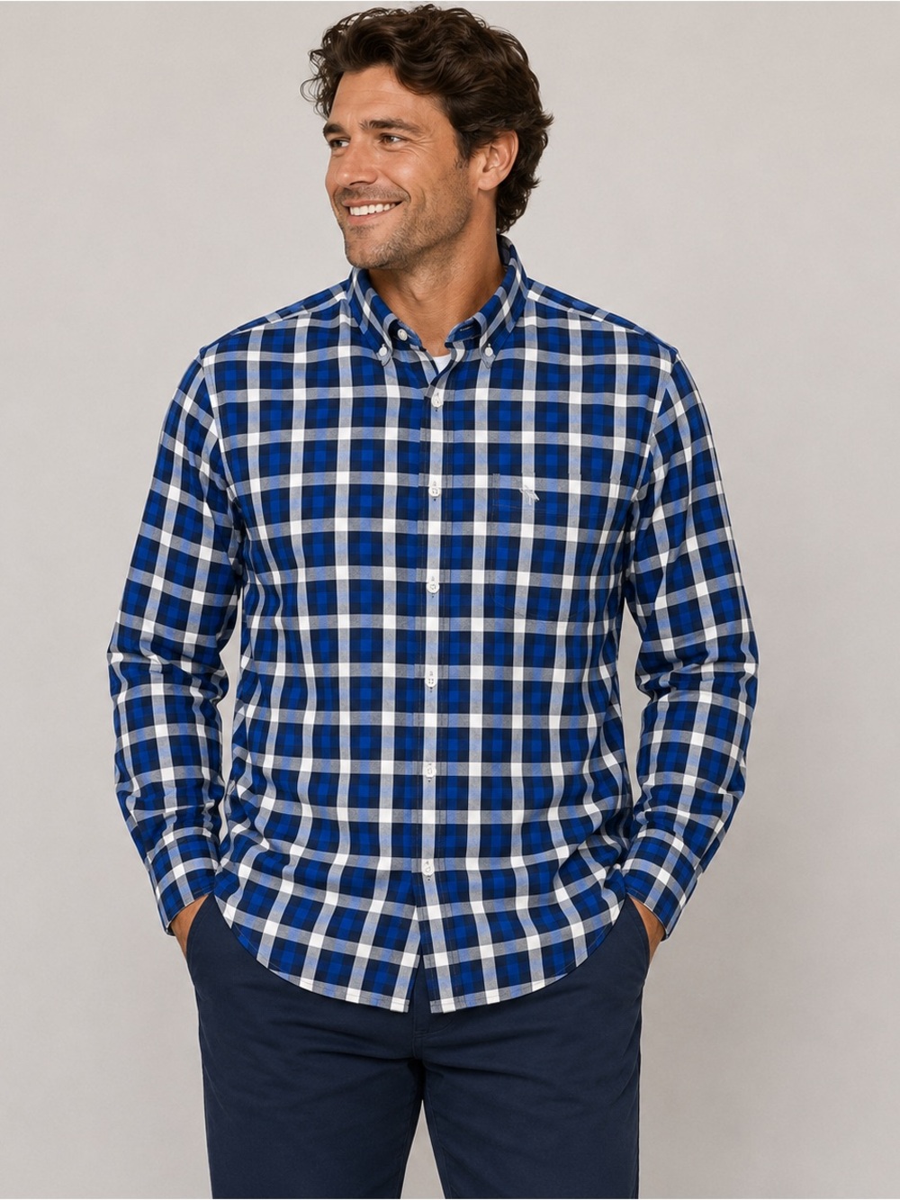TailorByrd Collection Men's XXL Blue Plaid Button Front Cotton Dress Shirt